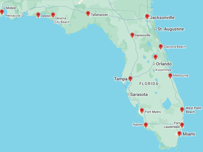 Eastern Wine service areas in Florida